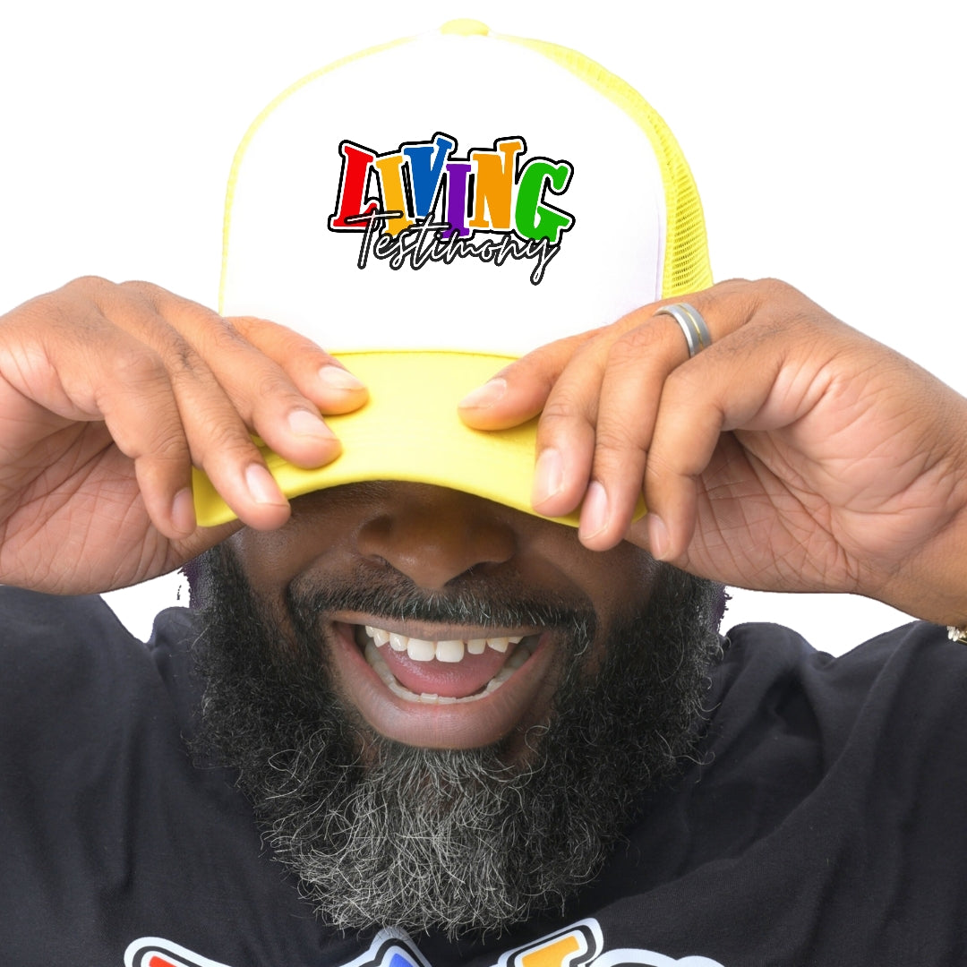 "Living Testimony" | Yellow & White  Mesh Back Foam Trucker  Hat  |
