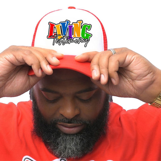 "Living Testimony" | Red & White Mesh Back Foam Trucker  Hat  |