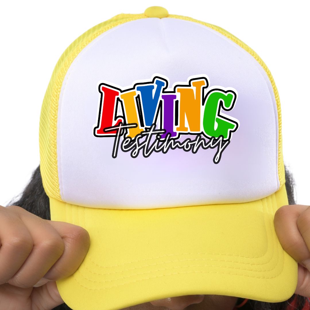 "Living Testimony" | Yellow & White  Mesh Back Foam Trucker  Hat  |