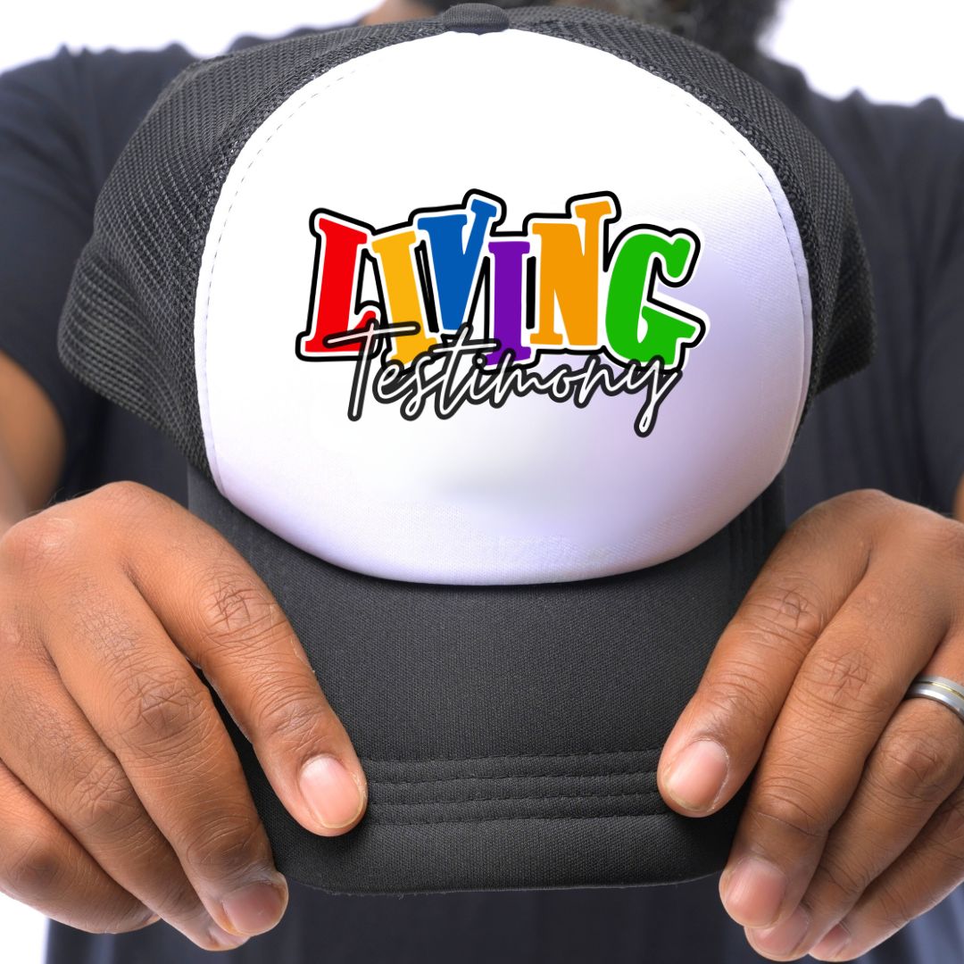 "Living Testimony" | Black & White Mesh Back Foam Trucker  Hat  |