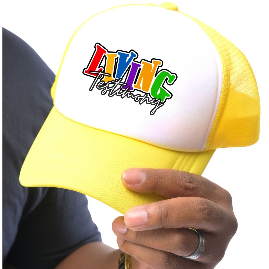 "Living Testimony" | Yellow & White  Mesh Back Foam Trucker  Hat  |