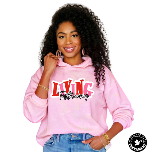 "Living Testimony"  | Cotton Candy Pink Unisex Hoodie | God's Love Collection
