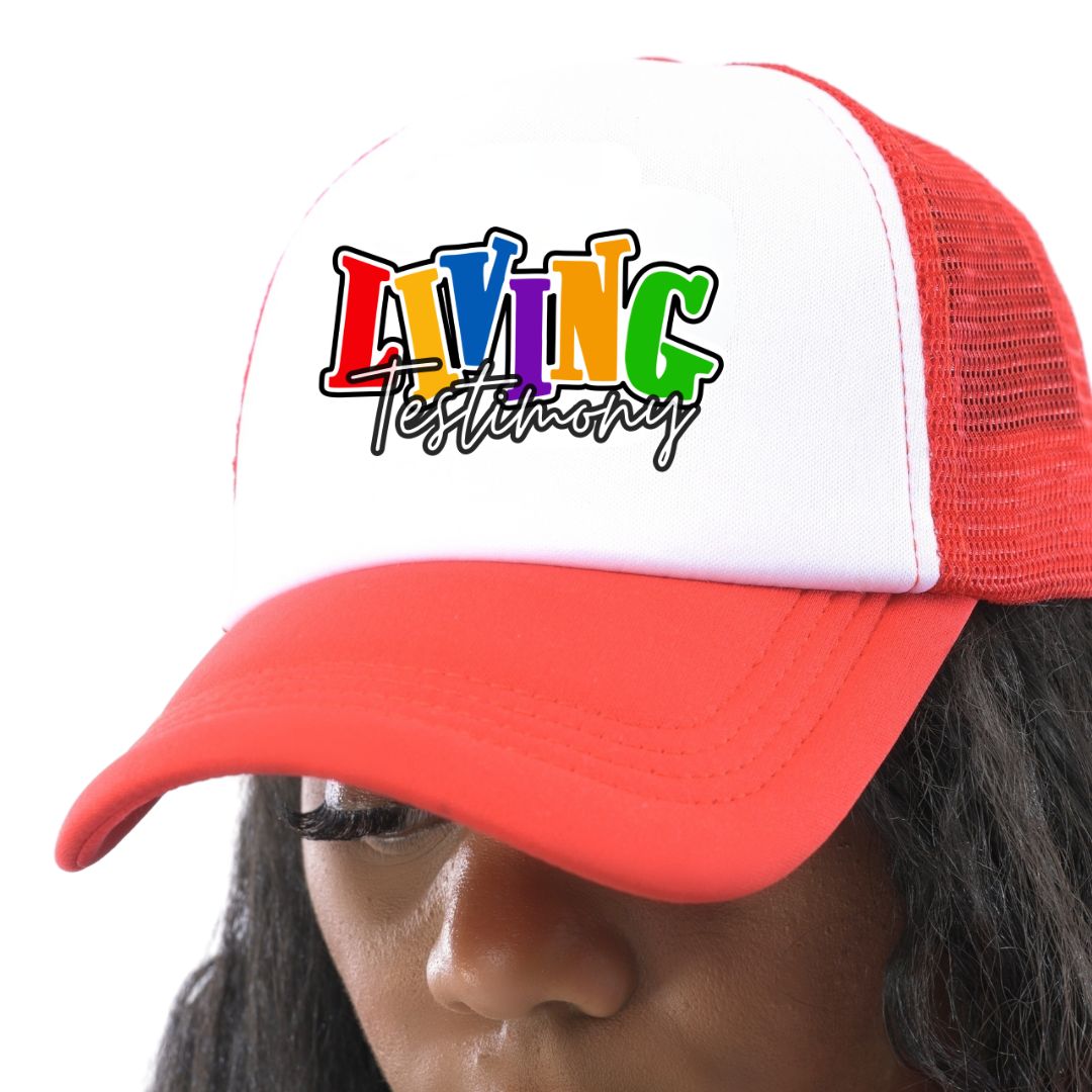 "Living Testimony" | Red & White Mesh Back Foam Trucker  Hat  |