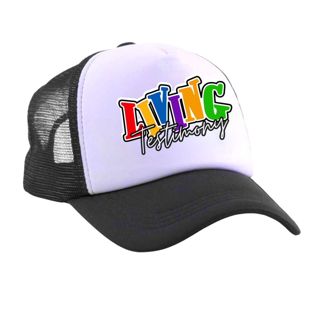 "Living Testimony" | Black & White Mesh Back Foam Trucker  Hat  |