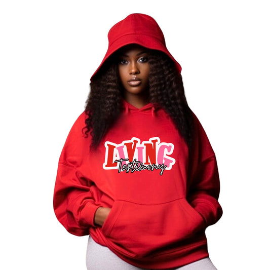 "Living Testimony"  | Red Pink Unisex Hoodie | God's Love Collection