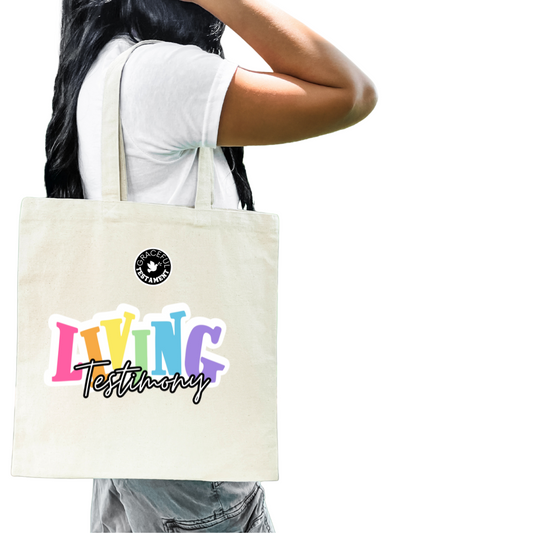 "Living Testimony"  |  Natural Canvas Tote Bag | He Has Risen Collection
