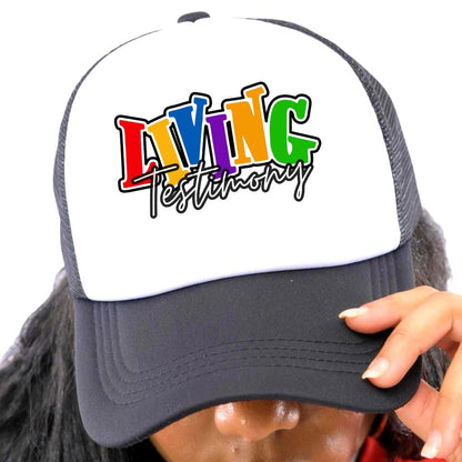 "Living Testimony" | Black & White Mesh Back Foam Trucker  Hat  |